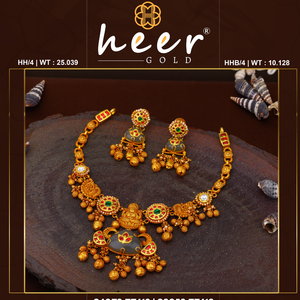 Traditional 22k Gold <b>Necklace</b> Set with Red Green White Stones Ethnic <b>Statement</b> Jewelry for Women Wedding Occasion - Product Image 2