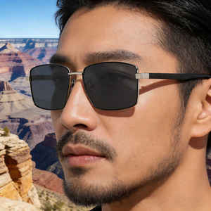 Lunettes de soleil carrées Ks-3987 pour hommes, monture noire en plastique et métal, verres polarisés TAC UV400, protection solaire tendance - Product Image 2