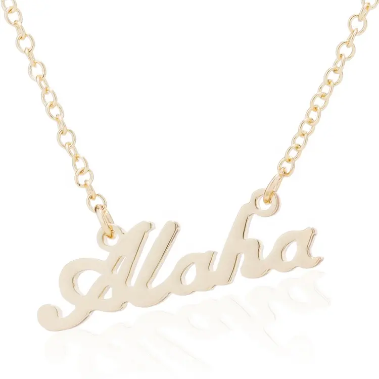 Neues Design Edelstahl Kreative Brief kette Aloha Brief Boho Schrift Buchstaben Englisch Gold Halskette Anhänger Custom Schmuck
