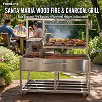 Barbecue au charbon de bois de style Santa Maria moderne en acier inoxydable avec surface de cuisson à hauteur réglable par manivelle et chariot