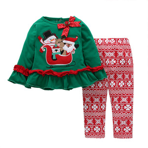 Ropa Navideña para Niños, Conjuntos de Invierno para Bebés, Traje de Pantalones de Algodón con Leggings para Niñas, Diseño de Santa Claus, de China - Product Image 1