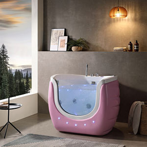 Baignoire bébé autoportante moderne en acrylique rose avec drain et porte vitrée transparente à l'avant - Product Image 2