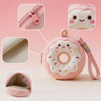 Porte-monnaie en peluche personnalisé Kawaii en forme de donut, porte-clés, pochette zippée en peluche de dessin animé, rangement pour écouteurs, pendentif de sac à dos
