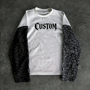 Camiseta Personalizada de Algodón, Estilo Holgado, Lavado Ácido, Estampado de Leopardo, Tejido Waffle, Térmica, Doble Capa, Manga Larga para Hombre - Product Image 1