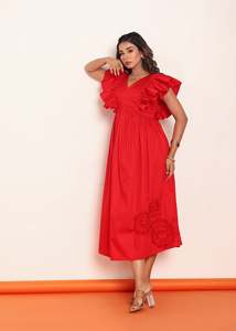 Robe midi à manches volantées, robes décontractées pour femmes, avec tissu léger, coupe confortable, silhouette flatteuse - Product Image 3