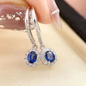 Pendientes de Oro Puro de 18k con Zafiro Azul Real y Diamantes, Modelo Au750 de Xinfly, Precio de Fábrica para Joyería Femenina - Product Image 2