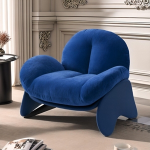 Fauteuil paresseux en velours rouge rouille en forme de courge, coussin rembourré en peluche, base en bois sculpturale, salon moderne, hôtel minimaliste - Product Image 3