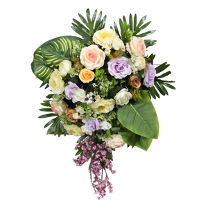 Ramo de Flores Artificiales Mixtas, Arreglo Floral Decorativo con Rosas y Hojas Verdes para Decoración del Hogar, Coronas y Guirnaldas - Product Image 1