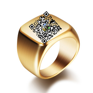 Bague carrée en acier inoxydable 18 mm, gravée au laser bleu avec code QR, bague intelligente pour paiement, pour homme - Product Image 4