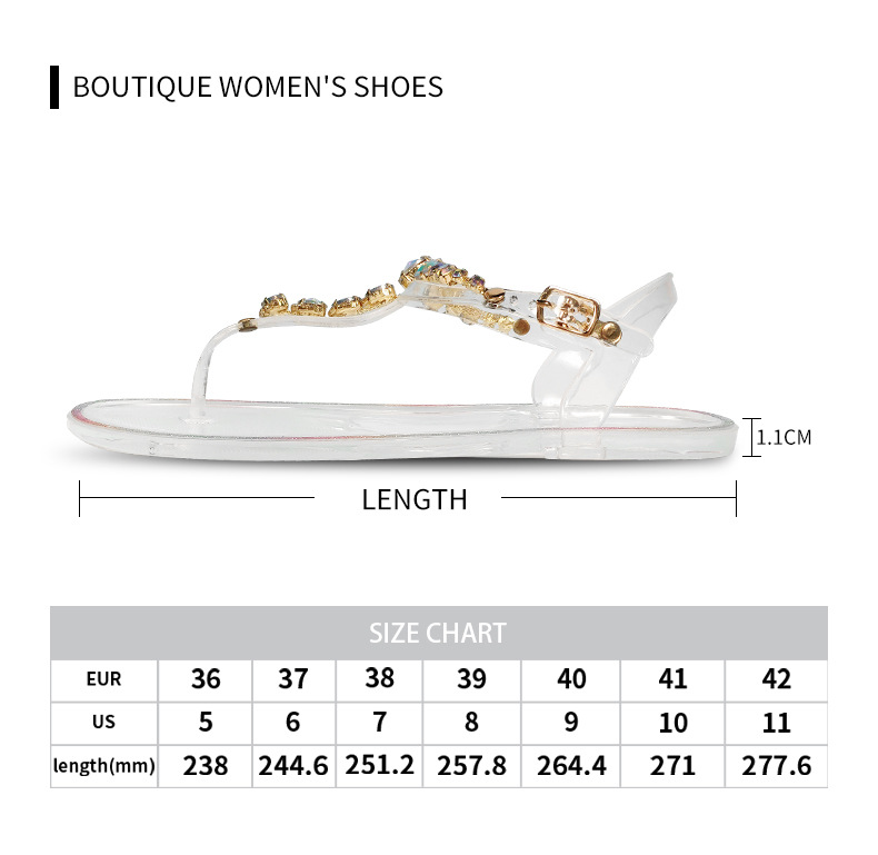 Summer Jelly Shoes Female Jelly Sandals Cross-border PVC Flat Beach Crystal Sandals