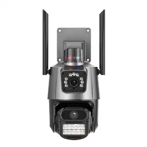 8MP 4K Icsee kamera Wifi, perlindungan lensa ganda tahan air mikro Video CCTV kamera pengintai dengan Alarm lampu kamera IP