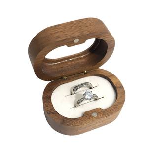 Walnut Jewelry Ring Gift <b>Box</b> for Double Rings Top with <b>Clear</b> <b>Acrylic</b> Window Mini Pocket Size Wholesale Manufacturer in China - Product Image 2
