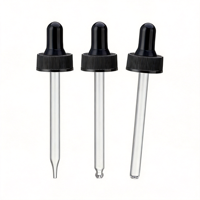 Bouchon côtelé noir 22/400 en aluminium-plastique avec pipette compte-gouttes à pointe plate conique anti-débordement et anti-poussière pour flacons d'huiles essentielles