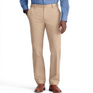 Pantalon Chino Kaki Homme Coupe Droite Taille Moyenne Devant Plat 100% Coton Infroissable Style Smart Casual En Vente - Product Image 1