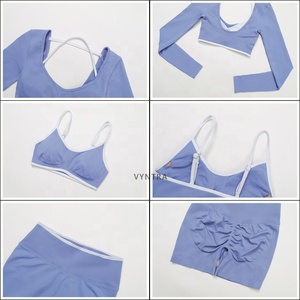 Tuta da ginnastica da donna per allenamento Fitness a manica <span class=keywords><strong>lunga</strong></span> da ginnastica da corsa abbigliamento sportivo reggiseno canottiera Leggings Shorts Set sportivo - Product Image 6