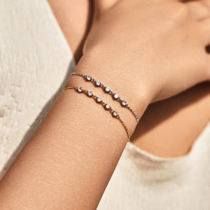 S925 Silver Chain <b>Bracelet</b> With Round Crystal Minimalist Bezel CZ Station Adjustable For Everyday Wear Women Jewelry - Product Image 3