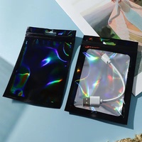 Sacs holographiques refermables anti-odeurs en Mylar de haute qualité avec fermeture à glissière à fenêtre transparente bijoux sacs en plastique transparents