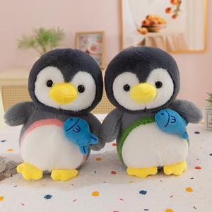 Peluches de 8 pouces à succès, motif pingouin gris et poisson bleu de dessin animé, avec ventre rose et vert, écologiques, pour machine à griffes - Product Image 1
