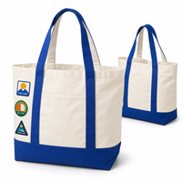 Sac fourre-tout en toile personnalisé avec blocs de couleur et bordure bleu roi, pour ordinateur portable, dossiers A4, bouteille d'eau, cadeaux, grande capacité, vente en gros, directement de l'usine