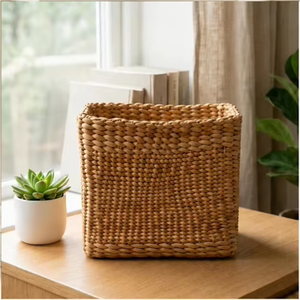 Handwoven Water Hyacinth <b>Square</b> Storage Basket Multipurpose Wicker Organizer <b>Bin</b> for Shelves Cabinets Home Office Bathroom - Product Image 1