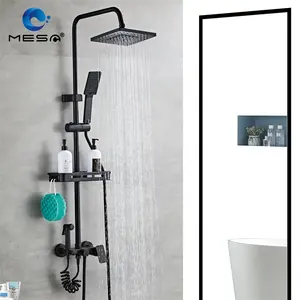 MESA matte black exposed pipe shower system bath tap and shower head mixer set with tub faucet