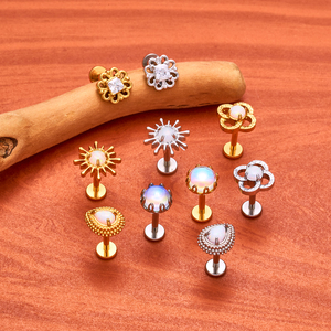 Orecchini a perno in titanio G23 color oro 16G con opale a goccia, piercing per labret, labbra, <span class=keywords><strong>trago</strong></span>, lobo, elice, cartilagine - Product Image 5