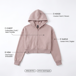 Set 2 Pezzi OEM da Donna: <span class=keywords><strong>Felpa</strong></span> Corta <span class=keywords><strong>con</strong></span> <span class=keywords><strong>Zip</strong></span> e Pantaloni Larghi <span class=keywords><strong>in</strong></span> <span class=keywords><strong>Felpa</strong></span> Pesante 380GSM <span class=keywords><strong>in</strong></span> Cotone Felpato - Vendita all'Ingrosso - Product Image 2
