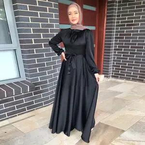 中東サウジアラビアドバイイスラム教徒ドレス無地ローブアンクルドレスアバヤエレガントサテンドレス女性用工場卸売