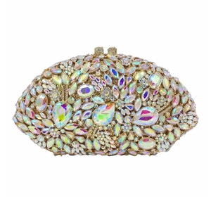 Bolso de Mano Elegante para Mujer con Pedrería Floral, Plumas Brillantes y Cristales, Bolso de Noche con Cadena Desmontable para Bodas - Product Image 1