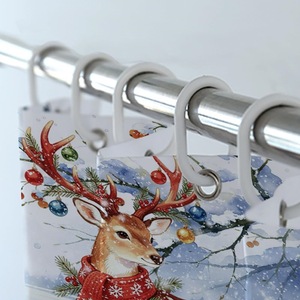 Red Gingerbread House Scene Polyester Shower <b>Curtain</b> <b>Bathroom</b> <b>Curtain</b> Digital Print Waterproof Custom Print Wholesale Modern 4 - Product Image 3
