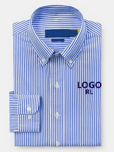 <span class=keywords><strong>Camicia</strong></span> Casual a Maniche Lunghe per <span class=keywords><strong>Uomo</strong></span>, Estiva, Traspirante in Poliestere/Cotone con Ricamo # <span class=keywords><strong>Camicia</strong></span> a <span class=keywords><strong>Righe</strong></span> con Bottoni e Logo RL # RL - Product Image 3