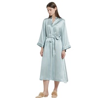 Designer 100% Murni Sutra Asli Seksi Piyama Set Wanita Sutra Korea Lengan Panjang Jubah Satin Piyama