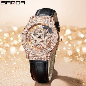 นาฬิกาคู่ควอตซ์มินิมอล Sanda 7056 รุ่นขายดี ประดับเพชร หน้าปัดลายท้องฟ้าหมุนได้ สำหรับผู้ชายและผู้หญิง - Product Image 4