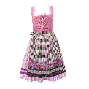 Robe traditionnelle Dirndl pour femmes, jupe à carreaux rose, broderie florale, corsage à lacets, coupe trapèze, longueur midi, costume folklorique - Product Image 2