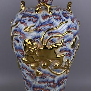 Jingdezhen Ceramic Customization Vase Yuan <strong>Dynasty</strong> Blue and White Underglaze Red Carving <strong>Gold</strong> Lion Antique Amphora Plum Vase - Product Image 4