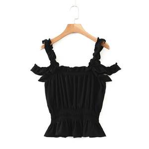 เสื้อสายเดี่ยวชีฟองสีดำสำหรับผู้หญิงไซส์ใหญ่ รุ่น N8407 แต่งระบาย สีพื้น ใส่ได้ทุกวัน เสื้อผู้หญิง ผ้าโพลีเอสเตอร์ - Product Image 2