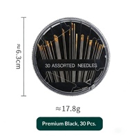 A0063 30 Aiguilles à coudre à la main en PP noires de marque, avec queue dorée et grand chas, assorties, en boîte