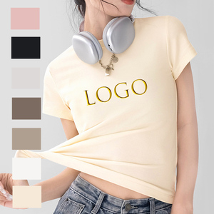 Light Weight Slim Fit Spandex Cotton Blend Sexy Plain T Shirt Round Neck Womens Basic Tshirt Baby Tee Fashion Trend <strong>Y2k</strong> <strong>Top</strong> - Product Image 1