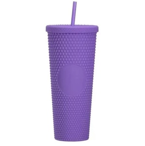 Vaso de Plástico con Tachuelas de Diamantes de 24 oz, Taza para Café Helado con Pajita <span class=keywords><strong>y</strong></span> Tapa, Vaso de Viaje Mate de Doble Pared para Boca Ancha - Product Image 2