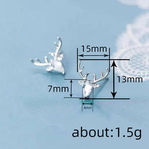 Pendientes de botón con cabeza de ciervo en oro blanco E3348, con cristal de corte pera y engaste de garra de diamantes de imitación, joyería de moda unisex - Product Image 6