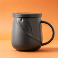 Mug Teh Keramik Hitam Putih Matte 12oz dengan Logo Ukiran Kustom Baru, Dilengkapi Infuser dan Tutup
