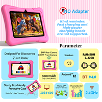 Tablet PC Anak 7-Inci MTK Quad Core Android 12 Resolusi HD 1024x600 Aplikasi Edukasi Permainan Puzzle 2GB+32GB Hadiah Black Friday