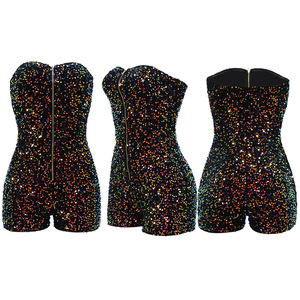 ZHEZHE Sequin Jumpsuit Shorts Front Zip up <span class=keywords><strong>Bandeau</strong></span> Tube Top Casual <span class=keywords><strong>Combishort</strong></span> Combinaisons Femmes - Product Image 6