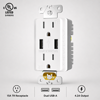 Prise de chargeur USB blanche 15A, double USB A, sortie 4.2A, résistante aux manipulations, prise double 125V 60Hz, classe 2, homologuée CULus