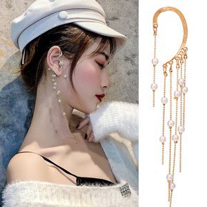 TikTok-pendientes largos con borlas <span class=keywords><strong>de</strong></span> flecos para mujer y niña, aretes <span class=keywords><strong>de</strong></span> cadena larga chapados en oro con perlas, 2022 - Product Image 3