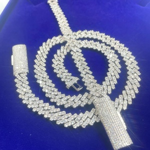 Collier en argent S925 plaqué or 18 carats, chaîne cubaine à maillons, collier pour homme hip-hop, moissanite de couleur D, largeur 10 mm, rangée unique - Product Image 1