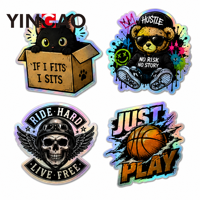 Lot d'autocollants holographiques personnalisés découpés sur mesure, motifs arc-en-ciel, chat, crâne, basketball, en vinyle imperméable et écologique, pour téléphone