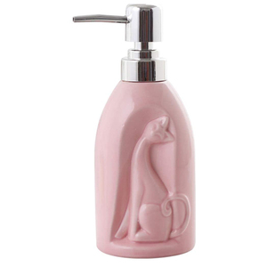 Dispensador de Jabón de Cerámica para <span class=keywords><strong>Baño</strong></span> con Diseño de Gato en Relieve 3D y Acabado Rosa Glaseado - Product Image 1