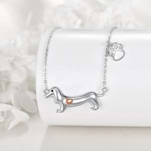 Cadeaux pour les amoureux des animaux de compagnie Collier en argent sterling 925 plaqué deux tons <span class=keywords><strong>teckel</strong></span> avec empreinte de patte en forme de cœur pour femme - Product Image 4