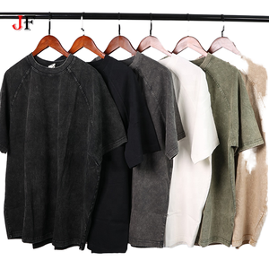 Camiseta de verano de 270 g, 100% algodón, de punto grueso, holgada, lisa, con dobladillo curvo, estilo vintage, manga corta raglán, lavado ácido. - Product Image 1